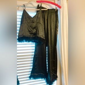 Satin PJ set with feathers NWT